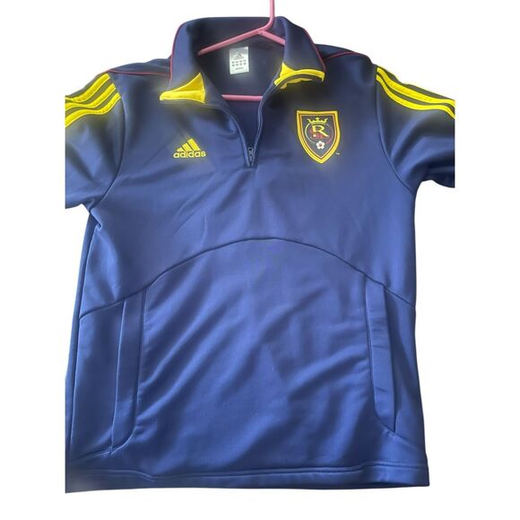 Adidas Mens Navy Blue Yellow Long Sleeve Stripe Training Pullover Top Size Large - Picture 4 of 13